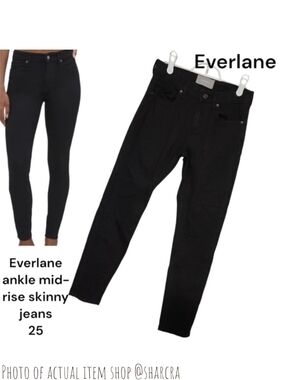 Everlane Women's Black Mid-Rise Cropped Skinny Jeans Stretchable Denim Size 25